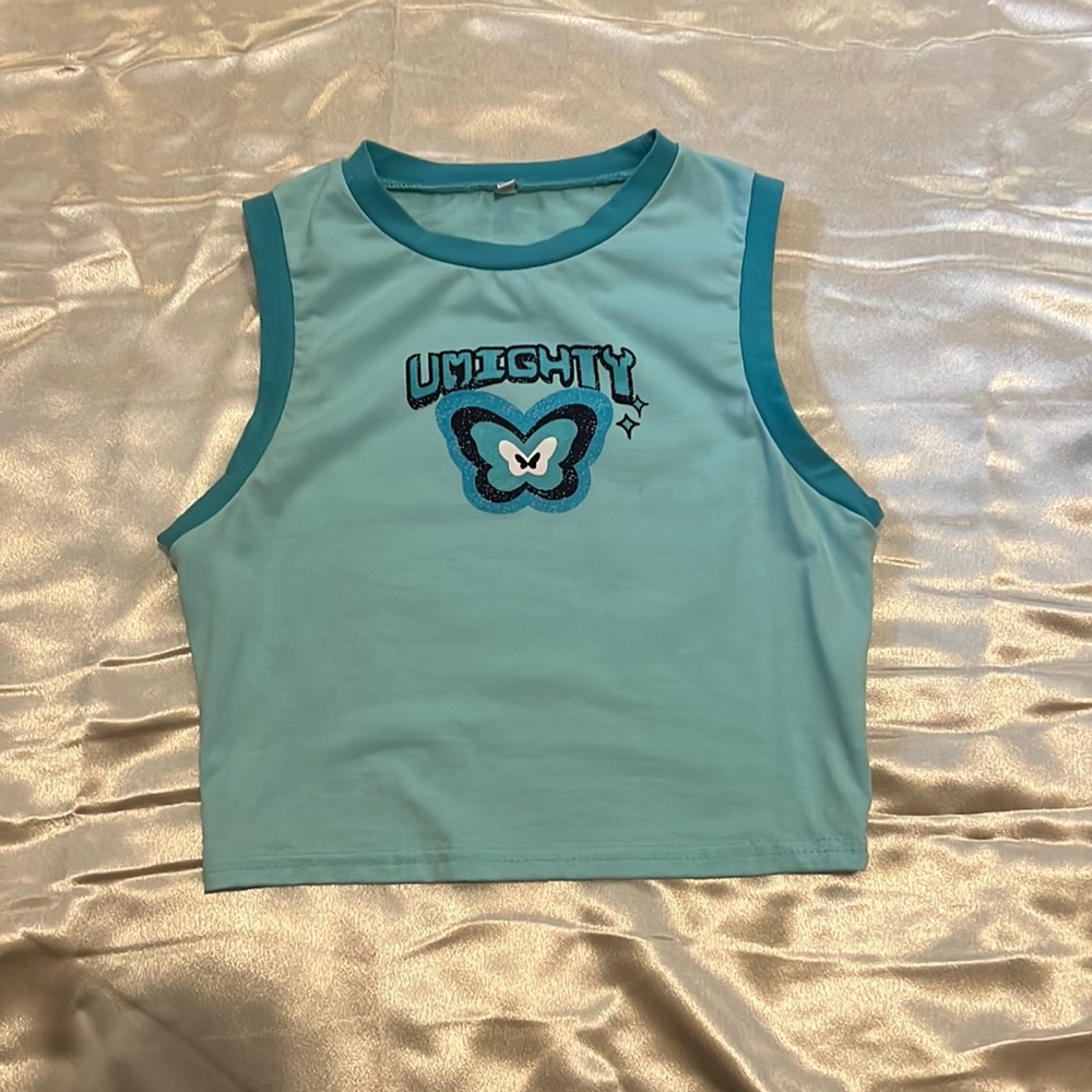 Blue graphic tank top